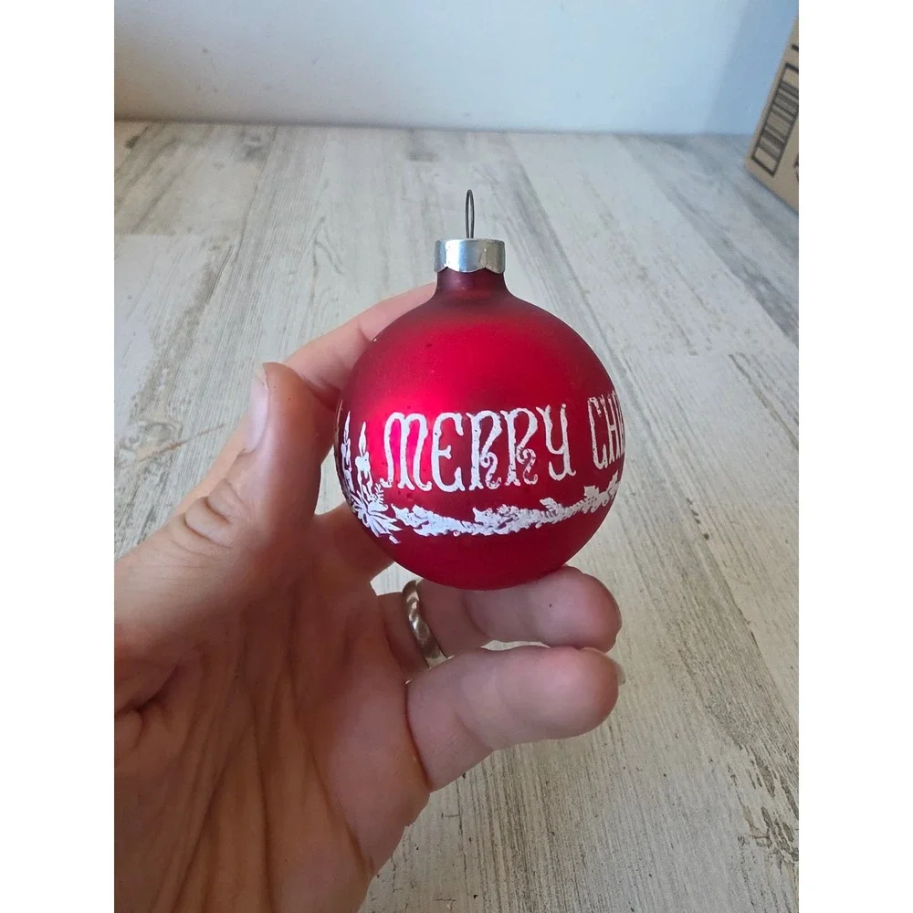 Vintage Merry Christmas candle stencil red ball ornament Xmas tree